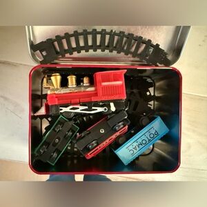 Colorful Toy Train Set in Tin Box